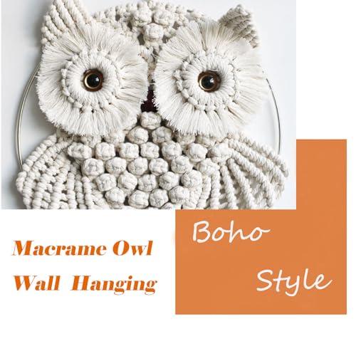 Achart Owl Macrame Wall Hanging-Hand Woven Boho Tapestry-Macrame Wall Decor - color: Beige-L&S