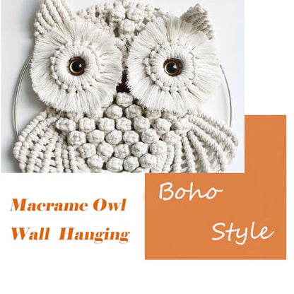 Achart Owl Macrame Wall Hanging-Hand Woven Boho Tapestry-Macrame Wall Decor - color: Beige-L&S
