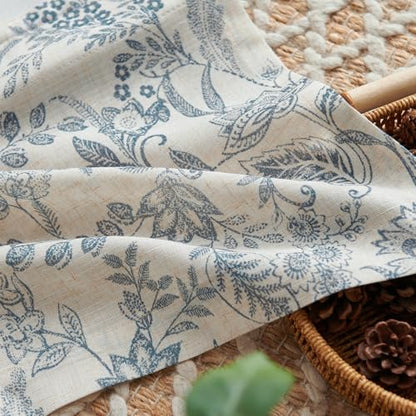 jinchan Linen Valance Curtain Farmhouse 16 Inch 1 Panel Blue on Beige - color: Forest | Blue, size: 50"W x 16"L (Pack of 1)