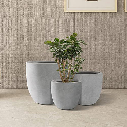 Kante Set of 3 Pale Gray Concrete Curved Planters 20" 16.5" 13.3" Dia - color: Natural Concrete, size: 20.1"d + 16.5"d + 13.4"d