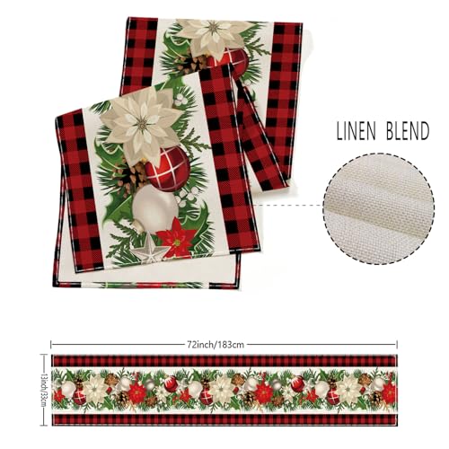 Christmas Decorations - Red and Black Buffalo Check Christmas Table Runner,Winter Holiday Kitchen Dining Table Decoration for Home Party Decor 13 x 72 Inch - size: Christmas002