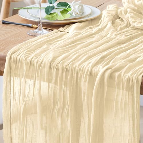 Cheesecloth Table Runner 10FT Beige Boho Gauze Rustic Sheer Runners - color: Beige, size: 1 Pack