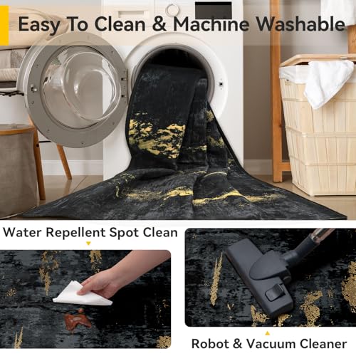 RELEANY Washable 2'x3' Abstract Area Rug for Living Room Black Gold - color: Black/Gold, size: 2' x 3' (Rectangular)