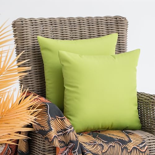 JMGBird Water-Resistant Outdoor Pillows Set of 2, 18x18 inch Durable Pure Green Throw Pillows with Inserts for Patio Furniture - color: Green