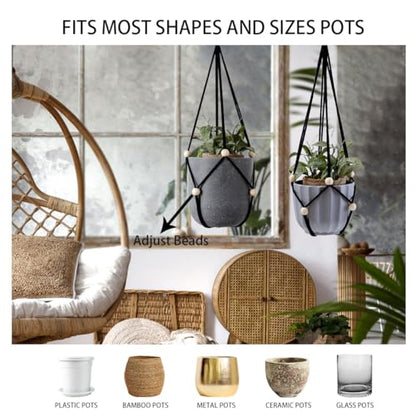 Artilady Hanging Planter for Indoor Plants Adjust Bead Macrame Plant Hanger - color: Black C