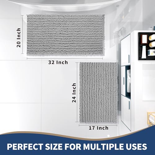 Yimobra Bathroom Rugs Sets 2 Piece, Super Absorbent Bath Mat Set, Grey - color: Grey, size: 32''x20''+24''x17''