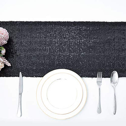 Pufogu 12 x 72 inches Black Sequin Table Runner, 2 Packs - color: Black