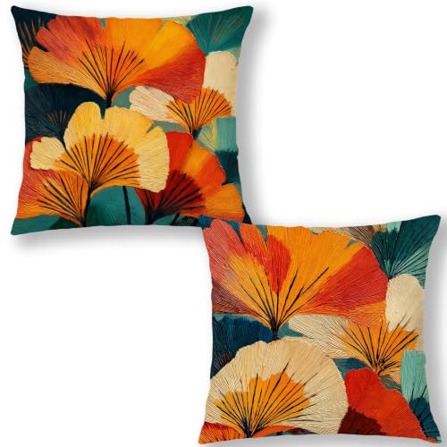 Abstract Boho Flower Pillow Covers 18x18, Boho Room Decor - color: Green & Orange 13, size: 18" x 18" (Pack of 1)