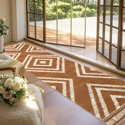 Brown Boho Hallway Runner Rugs 2x10ft Non Slip Washable for Kitchen - color: Brown, size: 2' x 10' (Rectangular)