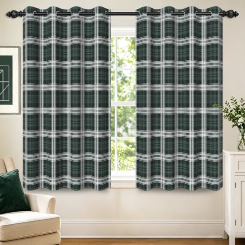 Dark Green Plaid Blackout Curtains 2 Panels, Classic Vintage Checkered Room Darkening Curtains 63 Inches Long, Farmhouse Cottage Gingham Window Drapes for Living Room Bedroom, 52" x 63" - color: Gingham - Green, size: 52"W x 63"L (Pack of 2)