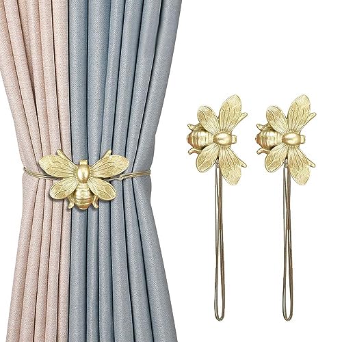 Curtain Holdbacks, Gift Set of 2, Resin Magnetic Curtain Tiebacks Golden Flying Bee Curtain Holders, Decorative Curtain Ties for Drapes, Outdoor Home Office Farmhouse Curtain Decorative Accessories - color: Gold, size: Set of 2