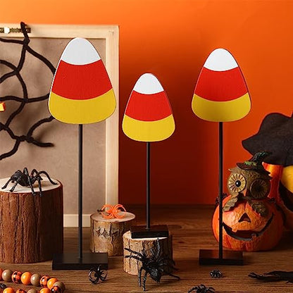 3 Pcs Halloween Wood Candy Corn Table Decor Centerpieces, 3 Size - style: Candy Corn