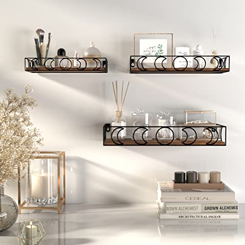 PHAREGE Moon Phase Floating Shelves Brown Black Set of 3 - color: Brown Black