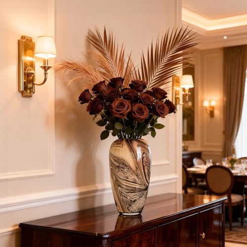Hand Blown Glass Vase Decorative Flower Vase for Home Decor Living Room Bedroom Office Centerpiece Tabletop Display Modern Art Glass Decor Wide Mouth Design (Quicksand Vase - L) - size: Quicksand Vase - L