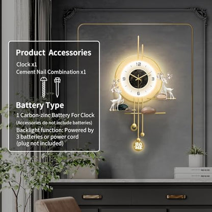 Decorative Gold Wall Clock, Large 27.5 Inch Modern Boho Silent Non-Ticking Battery Operated Wall Clock for Living Room, Bedroom, Office, Kitchen, Dining Room, Farmhouse Decor - size: 16.14"x 27.55"