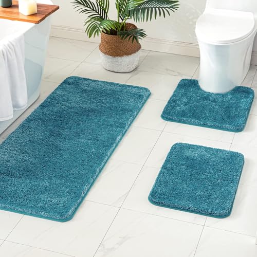 MIULEE Teal Bathroom Runner Rugs Soft Microfiber Bath Mat 16x48 Inch - color: Teal, size: 1'4" x 4' (Rectangular)