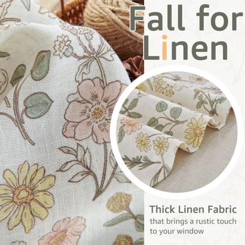 jinchan Maia Floral Linen Double Layer Valance 16 Inch 1 Panel White - color: Maia White on Linen, size: 50"W x 16"L (Pack of 1)