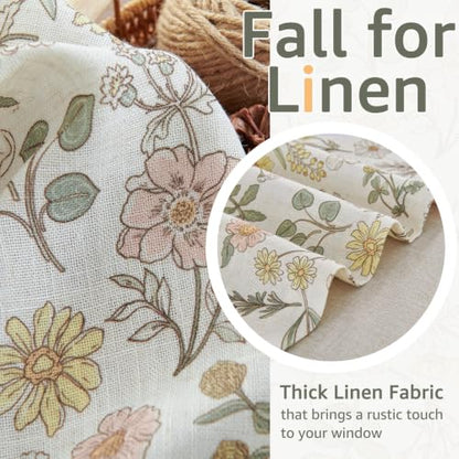 jinchan Maia Floral Linen Double Layer Valance 16 Inch 1 Panel White - color: Maia White on Linen, size: 50"W x 16"L (Pack of 1)