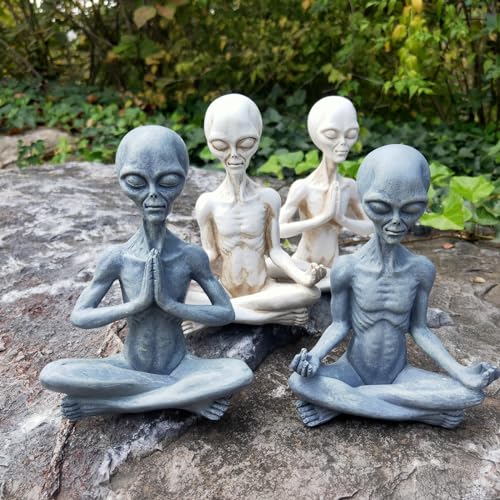 Alien Statue, Meditation Yoga Alien Figure, 6.3"H Resin UFO Alien Sculpture