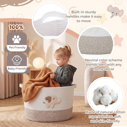 LemonRoad Large Woven Bear Basket, Cotton Rope, Elephant, Brown - color: Brown, size: Cotton Rope, style: Elephant