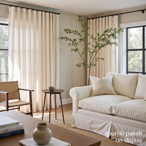 jinchan Linen Curtains Light Filtering Back Tab 50x84 Inch 4 Panels Beige - color: *Ecru, size: 50"W x 84"L (Pack of 4)