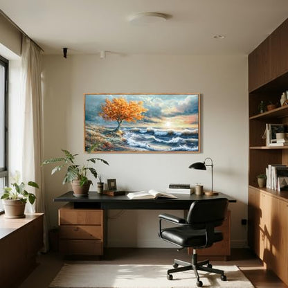 imjiayu Large Ocean Wall Art, Coastal Canvas Painting with Tree and Waves - color: Seaside Tree, size: 48"L x 24"W