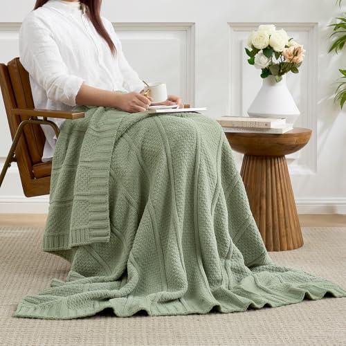 Amélie Home Chenille Knit Throw Blanket, Sage Green 50"x60" - color: Sage Green, size: 50" X 60"
