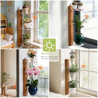 Window Sill Plant Shelf, 3 Tiered Window Plant Shelves Indoor Plant Stand with Hook-and-Loop, Renter Friendly