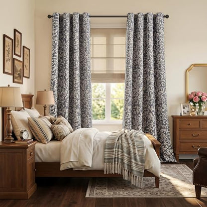 jinchan Blue Floral Curtians 96 Inch Room Darkening Grommet 2 Panels - color: *Dusty Blue, size: 50"W x 96"L (Pack of 2)