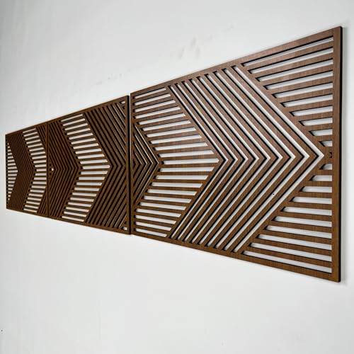 Modern Geometric Wood Wall Art in Horizontal Design, Rustic Mid Century Modern Style for Living Room, Abstract Boho Wooden Wall Art