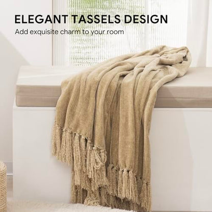 RECYCO Chenille Throw Blanket for Couch, 50"x60", Beige - color: Beige, size: 50'' X 60''