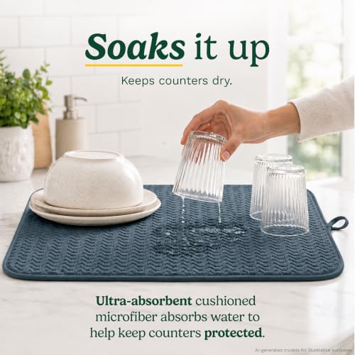 Cuisinart Dish Drying Mat for Kitchen Counter, 2-Pack XL 18"x24" - color: Geostripe Blue