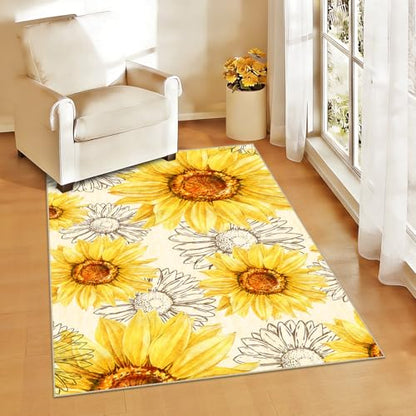 AooHHooA 3x5 Sunflower Rug, Washable Floral Entry Rug, Yellow - color: Sunflower-1, size: 3' x 5' (Rectangular)