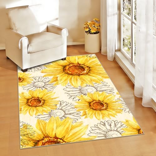 AooHHooA 3x5 Sunflower Rug, Washable Floral Entry Rug, Yellow - color: Sunflower-1, size: 3' x 5' (Rectangular)