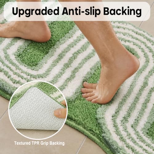 Geometric Design Boho Runner Bathroom Rugs, Long Scalloped Cute Bath Mat Non Slip for Bedroom Kitchen Hallway Laundry Room, Funky Retro Farmhouse Bath Rug Washable, Green, 51"x20" - color: Green, size: 1'8" x 4'3" (Rectangular)