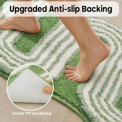 Geometric Design Boho Runner Bathroom Rugs, Long Scalloped Cute Bath Mat Non Slip for Bedroom Kitchen Hallway Laundry Room, Funky Retro Farmhouse Bath Rug Washable, Green, 51"x20" - color: Green, size: 1'8" x 4'3" (Rectangular)