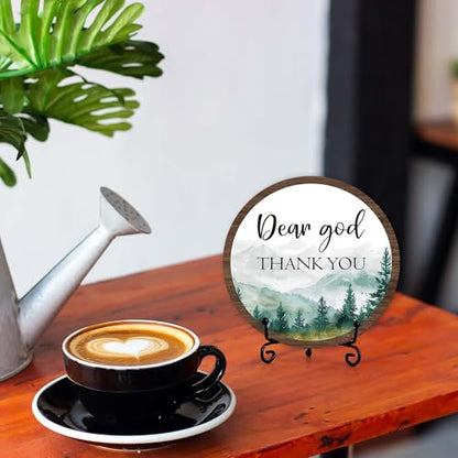 Christian Desk Decor, Dear God Thank You Wood Sign, Religious Gifts For Woman Man, Living Room Decor And Accessories, Bible Verse Home Office Decorations For Table Shelf -c06 - style: Dear God 1