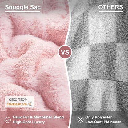 Snuggle Sac Faux Fur Pink Checkered Blanket Twin Size with Soft Knitted Microfiber Fabric,Cozy Soft Warm Blanket for Sofa Bedroom Living Room,Solid Pink,60x80 inches - color: Solid Pink, size: Twin(60"x80")