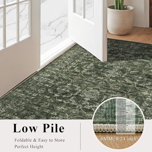 8x10 Washable Living Room Area Rug Soft Retro Dark Green Large Carpet - color: Dark Green, size: 8' x 10' (Rectangular)