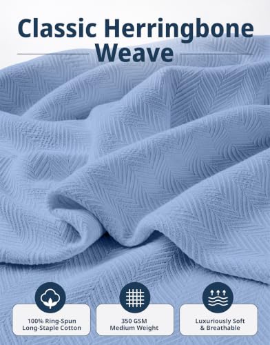 LANE LINEN Soft Blanket King, 350 GSM 100% Cotton Medium Weight - color: 02: Light Blue, size: King