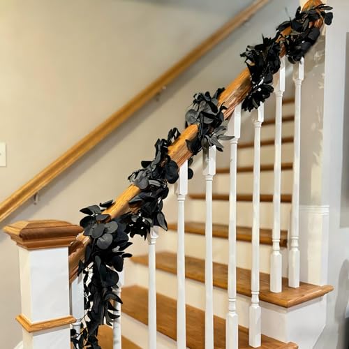 CQURE 12 Pack 84Ft Eucalyptus Garland,Artificial Eucalyptus Willow Leaves Table Greenery Garland Wreath Vines for Wedding Party Table Fireplace Bedroom Wall Room Decor - size: 84Ft-12Pack-Willow-Black