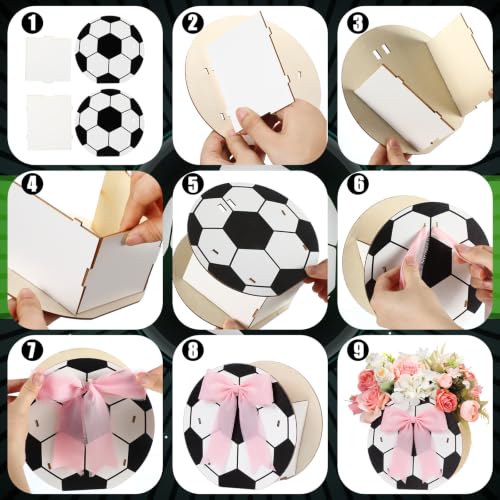 Cinnvoice 6 Pcs Wooden Soccer Centerpieces with Pink Bows, Soccer Vases - style: Bow