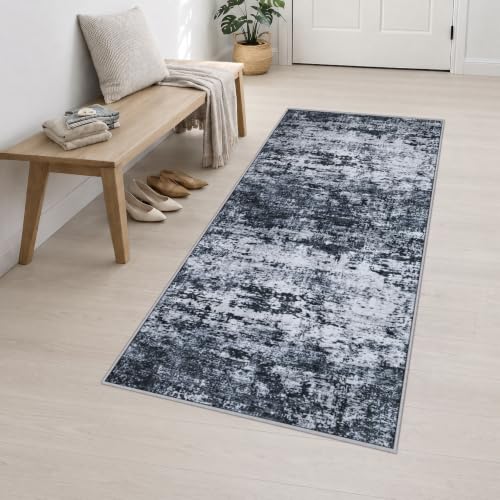 2x6 Washable Runner Rug：Modern Abstract Kitchen Carpet Black - color: Black, size: 2' x 6' (Rectangular)