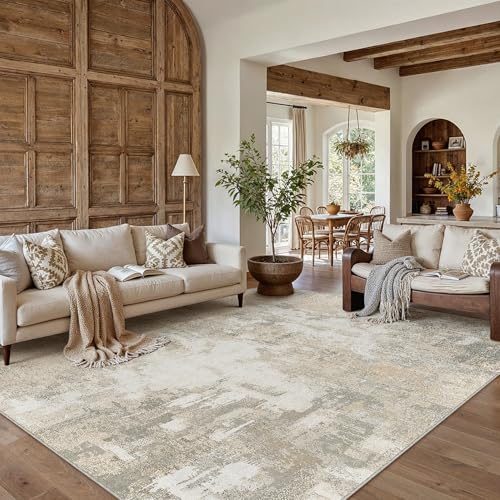 HUGEAR 9x12 Beige Grey Abstract Washable Area Rug for Living Room - color: Beige&grey, size: 9' x 12' (Rectangular)