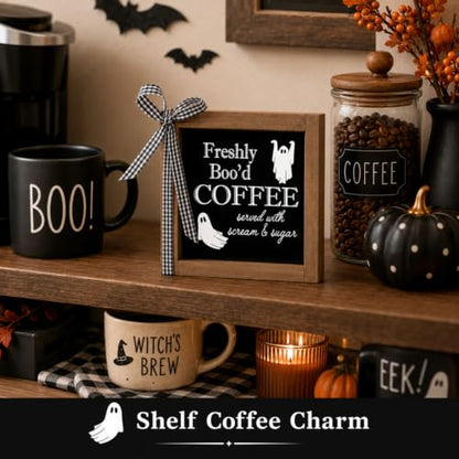 Freshly Bood Coffee Sign Halloween Coffee Bar Table Home Decor - color: black-coffee