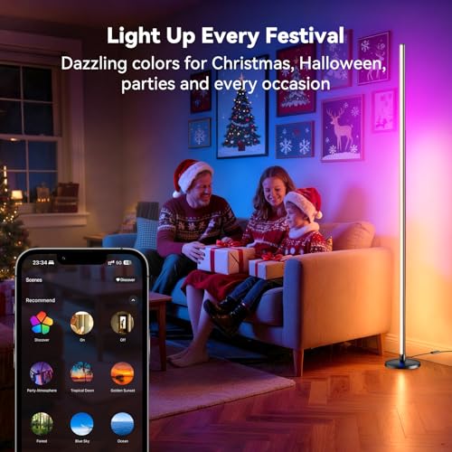 RGB LED Corner Floor Lamp, Music Sync, App Remote, Ambient Lighting
