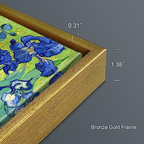Wieco Art Framed Wall Art Canvas Prints Irises By Van Gogh Famous Flowers Oil Paintings Reproduction Abstract Canvas Prints for Home Living Room Decorations Bronze Gold Frame - size: 16"L x 12"W