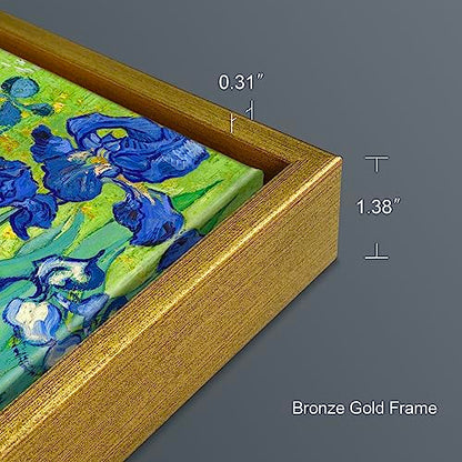 Wieco Art Framed Wall Art Canvas Prints Irises By Van Gogh Famous Flowers Oil Paintings Reproduction Abstract Canvas Prints for Home Living Room Decorations Bronze Gold Frame - size: 16"L x 12"W
