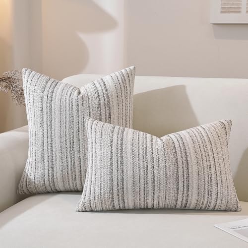 Chenille Throw Decorative Pillow Covers 20x12 Set of 2, Textured Striped Boho Couch Pillow Covers, Cozy Neutral Farmhouse Cushion Cover for Couch Sofa Bedroom Living Room, Colorful Coffee - color: Coffee Stripe, size: 20" x 12" (Pack of 2)