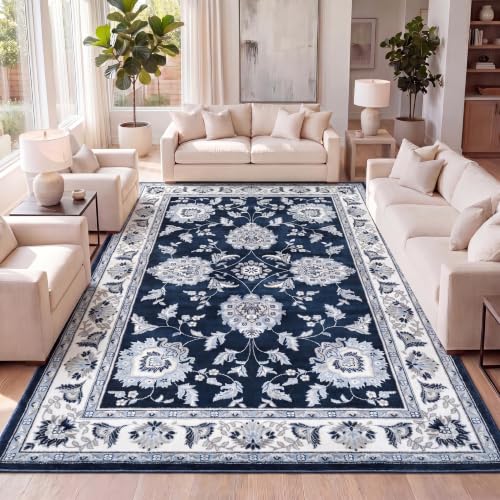 JONATHAN Y Cherie French Cottage Navy/Ivory Indoor Area Rug, 4x6, Vintage, Bohemian, Easy-Cleaning for Living Room, Bedroom, Kitchen, Pet Friendly, Non-Shedding (MDP505E-4) - color: Navy/Ivory, size: 4' x 6' (Rectangular)